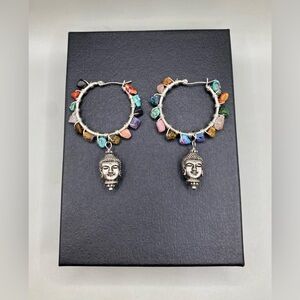 🕉Multicolor Stone Beaded Buddha Hoop Earrings
